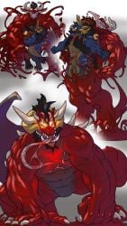 absorption anthro beard canine canine claws demon dragon furry fusion gay goo_creature hair homosexual horn hugging kissing male male_only markings merging muscles muscular muscular_male reptile sequence sharp_teeth slime stripes tentacle tongue tongue_out trencalos tusks vein wings