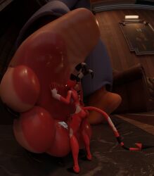 3d_(artwork) 4_toes absurd_res anthro ass blender_(artwork) blitzo_(helluva_boss) bodily_fluids canid canine clothed clothing cynthiaacid demon diane_foxington digital_media_(artwork) dreamworks duo erection feet female foot_fetish foot_focus fox fur genital_fluids genitals helluva_boss hi_res horn humanoid imp macro male male/female mammal micro nude orange_body orange_fur pawpads paws penis plantigrade red_body smile soles tail the_bad_guys toes