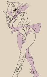 1girls big_breasts bonesaw breasts ecchi female female_focus female_only gloves insane_666666 kunoichi large_breasts mask ninja nurse nurse_cap ponytail shuriken skullgirls syringe valentine_(skullgirls)