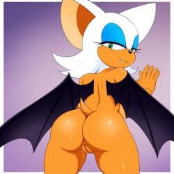 1girls ai ai_generated anthro ass ass_focus bat boobs_out breasts female fur furry green_eyes rouge_the_bat seductive seductive_look seductive_smile sega sexy solo solo_female sonic_(series) sonic_the_hedgehog_(series) wings