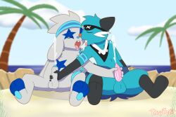absurd_res balls balls_tuft bandage bandaged_arm bandaged_leg beach bodily_fluids closed_eyes clothing cum cumshot davyboi dewott drooling duo ejaculation eye_patch eyewear fur fur_markings generation_5_pokemon generation_8_pokemon genital_fluids genitals handjob hi_res humanoid_genitalia humanoid_penis kerchief kissing male male/male markings masturbating_to_other masturbation neckwear nintendo nude open_mouth pawpads paws penile penis pokemon pokemon_(species) rabbity_the_raboot raboot saliva saliva_on_tongue saliva_string scarf sex shell sitting smile spearmint_iv_the_dewott tapering_penis tuft