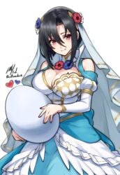 alternate_costume black_hair egg female fire_emblem fire_emblem_engage fire_emblem_heroes large_breasts nel_(fire_emblem) red_eyes rotomdocs tagme wedding_dress