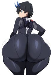 1boy ai_generated ass big_ass blackwhiplash_(style) bodysuit bubble_butt darling_in_the_franxx femboy hiro_(darling_in_the_franxx) huge_ass male simple_background twink white_background