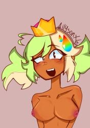 boobs boobs_out brawl_stars brawler cute female girl green_hair mandy_(brawl_stars) tan_body