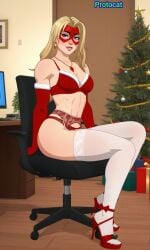1girls 3d ai_assisted ai_generated ankle_strap_heels armwear bare_shoulders bare_thighs blonde_blazer blonde_female blonde_hair blonde_hair_female blue_eyes bra breasts cel_shading christmas christmas_clothing christmas_outfit christmas_tree cleavage dispatch_(game) earrings elbow_gloves female footwear full_lips garter_belt garter_straps gemstone gloved_hands gloves half_mask heels hi_res high_heels indoors jewelry legs legwear light-skinned_female light_skin lingerie lips looking_at_viewer mask masked_female muscles muscular necklace office_chair panties protocat red_bra red_footwear red_gloves red_panties sheer_legwear sitting solo solo_female stockings superhero superheroine thighhighs toeless_footwear toned toned_female white_legwear