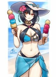 black_hair female fire_emblem fire_emblem_engage fire_emblem_heroes large_breasts nel_(fire_emblem) red_eyes rotomdocs swimsuit tagged