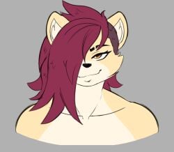 2d 2d_(artwork) artjwink bare_shoulders digital_drawing_(artwork) digital_media_(artwork) feline female female_focus female_only furry furry_female furry_only grey_background hair hair_over_one_eye hazel_eyes jwinkz kaylee_(jwinkz) lion lion_ears lion_girl lioness long_hair looking_at_viewer non-human red_hair shaved_side smile smiley_face smiling smiling_at_viewer tomboy yellow_fur