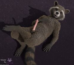 3d_(artwork) absurd_res animal_genitalia anthro black_nose blender_(artwork) brown_body brown_fur claws digital_media_(artwork) disney english_text erection facial_markings feet fur genitals guardians_of_the_galaxy hand_on_chest head_markings hi_res leg_cross looking_at_viewer lying male mammal markings marvel marvel_cinematic_universe mask_(marking) nude on_back open_mouth penis procyonid purple_background raccoon ring_(marking) ringed_tail rocket_raccoon rockyrcoon simple_background smile solo striped_markings striped_tail stripes tail tail_markings teeth text watermark whiskers white_body white_fur
