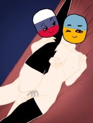 2boys bed chastity_cage countryhumans cringe dark_background edit femboy flawsystyle gay russia_(countryhumans) stockings thighhighs ukraine_(countryhumans)