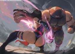 1boy 1girls 2025 2d ai_assisted ai_generated artist_name ass ass_focus back back_view bare_arms bare_legs bare_shoulders bare_thighs big_ass big_breasts big_butt breasts clothed clothing color erotic_nansensu female female_focus hi_res juggernaut large_breasts leotard light-skinned_female light_skin long_hair marvel marvel_comics marvel_rivals patreon patreon_username pose psylocke psylocke_(marvel_rivals) purple_hair thick_thighs watermark x-men