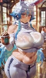 ai_generated big_breasts bigbizarts breasts bunny_ears bunny_girl chubby curvaceous_figure hourglass_figure pawg seductive_look snowbunny thick_thighs two_tone_hair