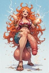ai_generated futanari huge_balls huge_cock low_hanging_balls nami_(one_piece)