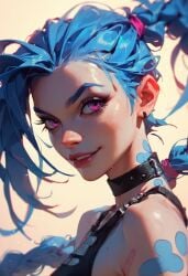 1girls ai_generated arcane blue_hair female female_focus female_only jinora12345 jinx_(league_of_legends) league_of_legends riot_games