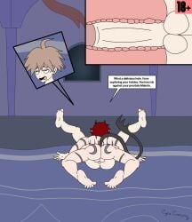 2boys anal_sex castle castle_background castle_interior cervius cyles_cinning danganronpa ddc demon demon_horns demon_tail forced_penetration gay gay_anal gay_sex horns incubus inside_view m.u.g.e.n makoto_naegi male male/male male_only mating_press naegi_makoto nipples original original_artwork original_character original_characters redflash tail text text_box trapped