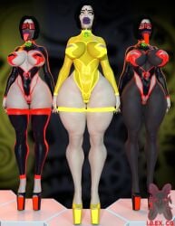 :>= big_ass big_breasts blowbot_(ibex) blowjob blowjob_face body_modification bodysuit corruption dc dc_comics drone dronification fellatio fellatio_gesture high_heels ibex-cg ibex_(company) mind_break mind_control rachel_roth raven_(dc) transformation