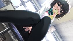 black_hair blush cameltoe game_cg glasses hinasaki masturbation panties pantyhose seifuku tagme_(character) tsuisou_no_augment underwear