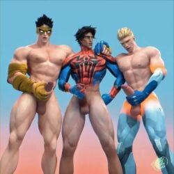 3boys 3d 3d_animation abs animated animation black_hair black_hair_male blank_eyes blonde_hair blonde_hair_male blonde_male bonoimma chest dick_out gay human_torch iron_fist iron_fist_(marvel) iron_fist_(marvel_rivals) jerking jerking_off jerkingoff johnny_storm lin_lie male/male/male marvel marvel_rivals mask muscles naked naked_male nude nude_male pants_only peter_parker shirt_only six_pack spider-man spider-man_(marvel_rivals) tagme video