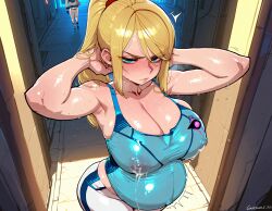 1female 1girls absurd_res absurdres ai_assisted ai_generated aroused asking_for_it asking_for_sex bangs belly_button big_ass big_breasts big_butt blonde_hair blue_eyes blush breasts busty female female_only horny lactating lactation light-skinned_female light_skin looking_at_viewer metroid milk milk_squirt nintendo ponytail pregnant pregnant_female requesting samus_aran sandcrop sci-fi short_hair solo sweat voluptuous voluptuous_female