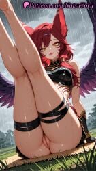 1girls 2025 ai ai_assisted ai_generated animal_ears anime anime_style ass bangs bare_shoulders breasts facial_mark female gloves hentai hi_res high_quality high_resolution highres labia labia_majora league_of_legends league_of_legends:_wild_rift legs legs_up long_hair looking_at_viewer natsuyoru non-asian outdoors patreon purple_wings pussy rain red_hair riot_games sitting solo stable_diffusion thigh_strap thighs tongue tongue_out uncensored vagina voluptuous voluptuous_female wet wings xayah yellow_eyes