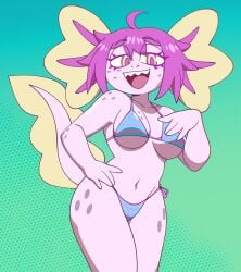 anthro axolotl bikini female_only pink_body pink_hair pink_skin solo_female vitzy_(vitzypie) vitzypie