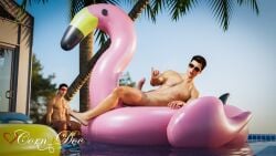 3d 3d_(artwork) 3d_model bros_being_bros cornydoc erection friends friendship hand_gesture johnny_cage johnny_cage_(new_era) kenshi_takahashi male male/male male_nudity mortal_kombat mortal_kombat_1_(2023) naked naked_male netherrealm_studios nude nude_male summer teammates wholesome wholesome_nudity