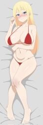 1girls big_breasts bikini bikini_bottom bikini_top blonde_hair blue_eyes blush bottomwear breasts cleavage dakimakura darkness_(konosuba) female female_only frixtied hair hips huge_breasts kono_subarashii_sekai_ni_shukufuku_wo! ponytail solo solo_female swimwear thighs topwear