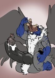 anthro balls big_balls big_penis canine canine_penis chest_tuft cock cock_vore cum dick furry gay gray_body growth homosexual hyper hyper_balls hyper_penis knot lagomorph male male/male male_only mane muscle_growth muscles muscular muscular_male penis penis_growth pubes pubic_hair rabbit semen stripes tail testicles trencalos vein veiny_penis vore wings wolf