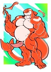 anthro belly cock cum dick fins furry goo_creature male male_only markings muscles muscular muscular_male orange_body orca orca_tail penis semen slime solo solo_focus solo_male tail trencalos tusk vein veiny_penis