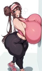 30bagsofballs :o ai_generated arched_back bare_shoulders black_leggings black_legwear blue_eyes breast_press brown_hair cleavage gigantic_ass gigantic_breasts hair_bun hair_buns heavy_breathing huge_ass huge_breasts huge_butt huge_hips hyper hyper_ass hyper_breasts hyper_hips large_ass large_breasts large_hips leaning leaning_back leggings long_eyelashes long_hair long_twintails no_background open_mouth pink_tank_top pink_topwear pokemon pokemon_bw2 pressing_breasts rosa_(pokemon) sideways simple_background sneakers standing steaming_body sweat sweating tank_top tied_hair twintails visor_cap white_background wide_hips