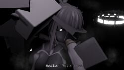 1boy 1girls 3d breasts character_name conevx cum cum_on_breasts cum_on_face dialogue female grey_body grey_hair male penis roblox robloxian tagme text white_eyes