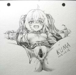 amazon_(azur_lane) artist_request azur_lane censored female female_only hand_drawn monochrome pussy traditional_media_(artwork)