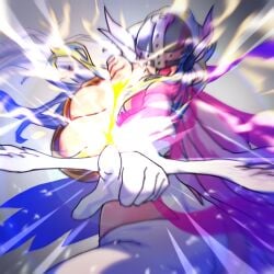 1girls 2d angel angel_girl angel_wings angewomon ass asymmetrical_clothes asymmetrical_legwear bare_shoulders big_breasts blonde_hair breasts collarbone covered_eyes digimon digimon_(species) digimon_adventure digital_media_(artwork) elbow_gloves female female_focus female_only gerusyu gloves head_wings helmet helmet_over_eyes highres large_breasts larger_female light-skinned_female light_skin looking_at_viewer mature_female shiny_skin simple_background skindentation thick_thighs thigh_strap thighs toei_animation torn_clothes wrist_wings
