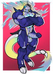 anthro balls blue_body claws cock dick furry machine male male_only mane miraidon muscles muscular muscular_male penis pokemon pokemon_(species) robot solo solo_focus solo_male tail testicles trencalos