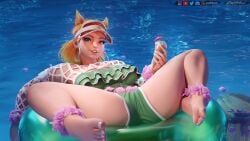 1girls 2025 3d 3d_(artwork) alternate_version_at_source alternate_version_available bikini bikini_bottom bikini_top blender clothed clothing doreen_green earrings feet female female_focus female_only forceballfx freckles freckles_on_face green_eyes headwear hi_res highres ice_cream light-skinned_female light_skin looking_at_viewer marvel marvel_comics marvel_rivals open_legs pool pool_float pool_toy pose posing shorts showing_off smile smiling spread_legs squirrel squirrel_ears squirrel_girl_(marvel) squirrel_tail tease teasing thick_thighs watermark