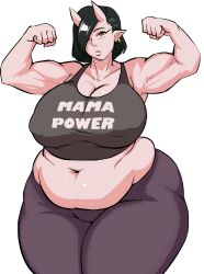 belly big_breasts breasts chubby chubby_female elf-san_wa_yaserarenai female flexing funkin_thetrunk horns huge_breasts looking_at_viewer milf muscular muscular_arms oga plus-sized_elf