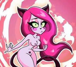 1girls alternate_version_available breasts curvy ear eyeshadow feline female hips long_hair naked_female nipples nude nude_variant pinky_(teen-z) pubic_hair random_kitty_boy randomix solo solo_female tail teen-z vagina