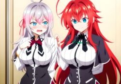 2girls açık ahoge ai_generated alisa_mikhailovna_kujou arası big_breasts blue_eyes blushing_female crimson_hair_female cross_bangs crossed_bangs crossover crossover_ship crossover_shipping curvy_females demon_girl female_only females_only gökyüzü_mavi_gözler görünümlü_at_another gülümseme gevşek_saç hair_ribbon high_school_dxd hourglass_figured_female huge_ahoge kırmızı_şerit lesbians lezbiyenler light-skinned_female lis_dxd long_hair_female loose_hair lovehuwu milky_white_skin red_ribbon rias_gremory russian_girl sütlü_beyaz_skin schoolgirl_üniforma schoolgirl_uniform schoolgirls silver_hair_female silver_hair_kadın sky_blue_eyes smile türler tenli_kadın tokidoki_bosotto_russian_de_dereru_tonari_no_alya-san uzun_saç_kadın very_long_hair_female voluptuous_female wide_hipped_female yuri