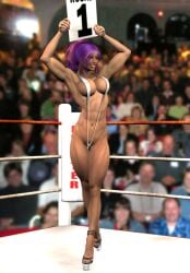 3d basement_wrestling_league boxing_ring entropy entropy_(artist) micro_bikini purple_hair ring_girl