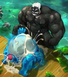 2022 3_eyes 5_fingers 5_toes abs balls beard big_dom_small_sub black_arms black_body black_chest black_feet black_fingers black_hands black_head black_legs black_nipples black_penis black_skin blue_arms blue_balls blue_body blue_chest blue_feet blue_fingers blue_hands blue_head blue_legs blue_nipples blue_penis blue_toes bodily_fluids cum cum_in_mouth cum_inside cum_on_balls cum_on_chest cum_on_ground cum_on_hand cum_on_penis dark-skinned_male dark_skin dominant erection excessive_cum excessive_genital_fluids facial_hair feet fingers friendly_unit93 genital_fluids genitals goo_creature hair hi_res humanoid inflation lactating male male/male male_humanoid multi_eye muscular muscular_humanoid nipples oral oral_penetration orc orc_male orgasm pecs penetration penile penile_penetration penis penis_on_belly penis_on_face pointy_ears size_difference toes translucent translucent_body tusks white_beard white_eyes white_facial_hair white_hair