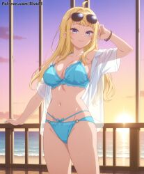 1girls ai_generated bikini blonde_hair blue_bikini bluu_ai dosanko_gal_wa_namara_menkoi fuyuki_minami solo swimsuit