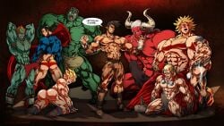 6+boys 9boys abs ahe_gao ahe_gao ancient_demon aroused aroused_face ass ass big_penis broly bubble_butt bulge dc dc_comics demon dragon_ball dragon_ball_z drake_(hotcha) erection ganondorf hair hairy_chest himbo hotcha hulk hulk_(series) humanoid loincloth male male_focus male_only marvel mostly_nude mostly_nude_male multiple_boys muscles muscular muscular_male nintendo pecs penis red_body red_skin son_goku speedo superman superman_(series) the_legend_of_zelda thor_(marvel) thor_(series) tongue tongue_out