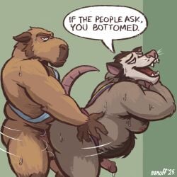 1:1 2025 against_surface against_wall alternate_species american_opossum anal anal_sex anthro argentina bara bodily_fluids brown_body brown_fur capybara caviid colombia cum cum_drip cum_dripping_from_penis dripping duo english_text erection frown fur genital_fluids grey_body grey_fur hi_res interspecies jose_de_san_martin looking_at_viewer looking_pleasured male male/male mammal marsupial multicolored_body multicolored_fur musclegut muscular nanoff nipples nude open_mouth penetration penile penile_penetration penis_in_ass rodent sex simon_bolivar speech_bubble sweat text white_body white_fur