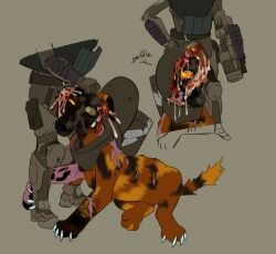 ambiguous_gender armor blood blood_on_penis bodily_fluids canid canine canis crying cum cybernetics disability duct_tape duo ear_penetration felid feline felis feral futanari gas_mask genital_fluids genitals gore head_wound headgear hi_res human human_on_feral humanoid hybrid intersex interspecies leg_grab machine mammal mask mindfuck pain penetration penile penis penis_on_face puppyratcat robot scar sex simple_background skibidi_toilet tail tape tapering_penis tears wounded xog young zoophilia