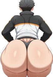 1boy ai_generated ass big_ass blackwhiplash_(style) bubble_butt facing_away femboy huge_ass male natsuki_subaru re:zero_kara_hajimeru_isekai_seikatsu thong twink