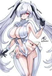 breasts cinderella_(nikke) female goddess_of_victory:_nikke large_breasts red_eyes rotomdocs tagme white_hair wide_hips