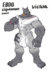 anthro balls big_balls canid canine canis claw domestic_dog flaccid furry grey_body male male_only markings muscles muscular muscular_male penis scar solo solo_focus solo_male testicles trencalos