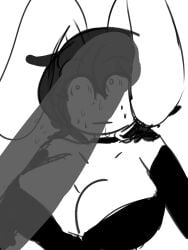 1girls andrew_graves big breasts bunny_ears bunnysuit busty_boy feminine_male feminization nervous_sweat no_color penis_shadow puddinpuddgi sketch stylized the_coffin_of_andy_and_leyley toony