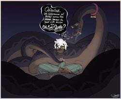 clothing coiling collar digestion duo embarrassed erection erection_under_clothing feral feral_pred hi_res human larger_pred male male/male mammal reptile salki_(character) scalie size_difference snake speech_bubble stomach_bulge struggling tail teasing teasing_with_tail thick_tail vore weeth