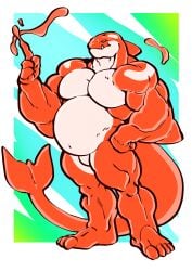 anthro belly fins furry goo_creature male male_only markings muscles muscular muscular_male orange_body orca orca_tail slime solo solo_focus solo_male tail trencalos tusk