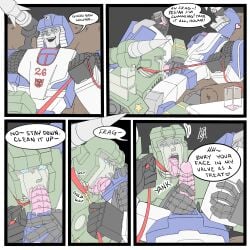 2boys after_cum alcohol alcoholic_drink alien alien_humanoid begging blowjob blush blush_lines comic comic_page commission cum cum_in_mouth cum_on_face cum_string demanding demanding_blowjob dialogue fuck_me_eyes gay hound_(transformers) leash leash_and_collar leash_pull looking_at_partner looking_up mirage_(transformers) nuefass oral oral_sex orgasm petplay robot robot_alien robot_humanoid smile spread_legs sucking_cock sucking_off sucking_off_after_orgasm sucking_penis transformers transformers_g1 yaoi
